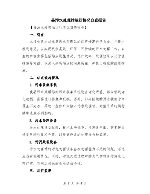 县污水处理站运行情况自查报告