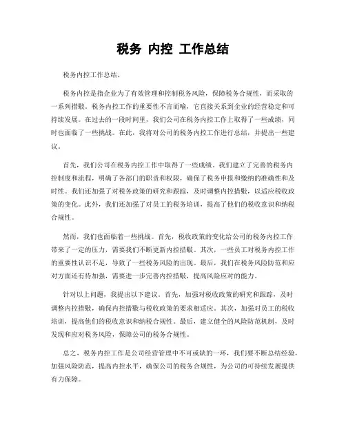 税务 内控 工作总结