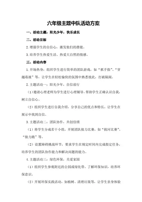 六年级主题中队活动方案