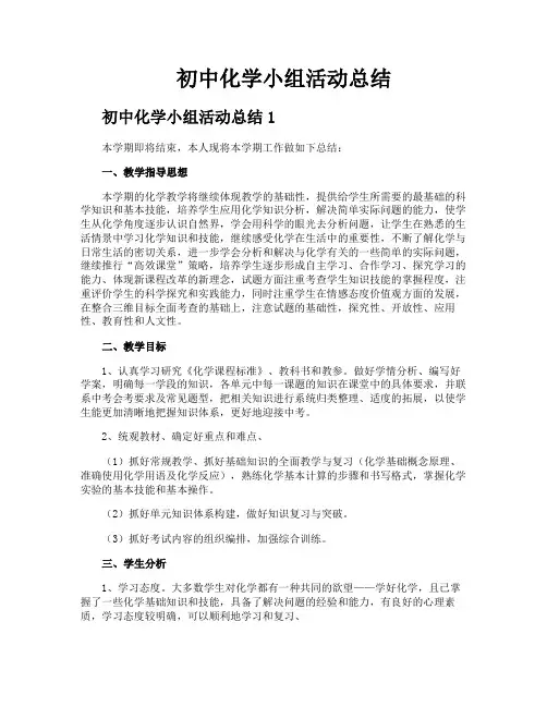初中化学小组活动总结