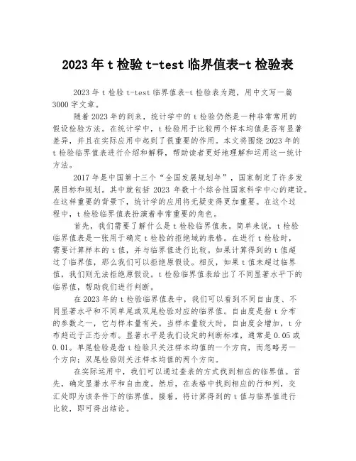 关于t检验t-test临界值表-t检验表