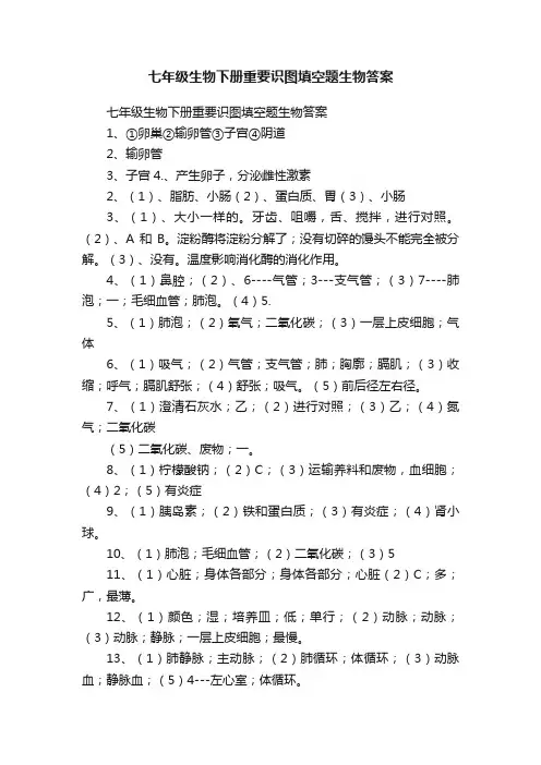 七年级生物下册重要识图填空题生物答案