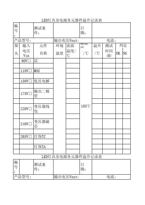 LED温升测试记录表