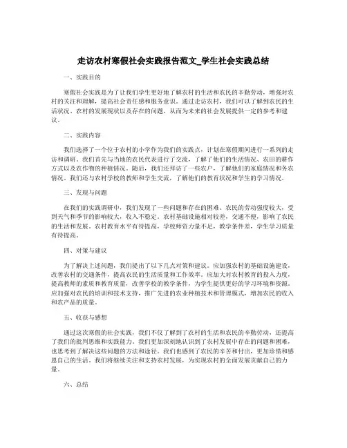 走访农村寒假社会实践报告范文_学生社会实践总结