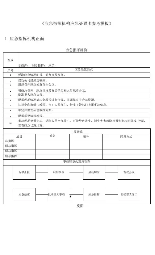 应急指挥机构应急处置卡参考模板
