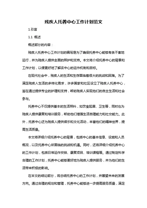 残疾人托养中心工作计划范文