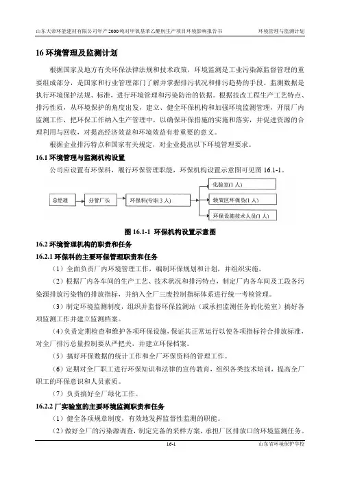 环境影响评价报告公示：对甲氧基苯乙醛肟生产项目16环境管理与监测计划环评报告