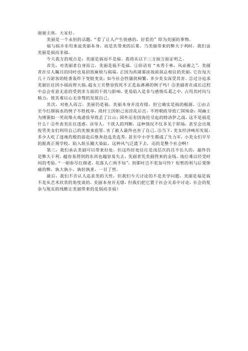美丽是祸不是福一辩稿