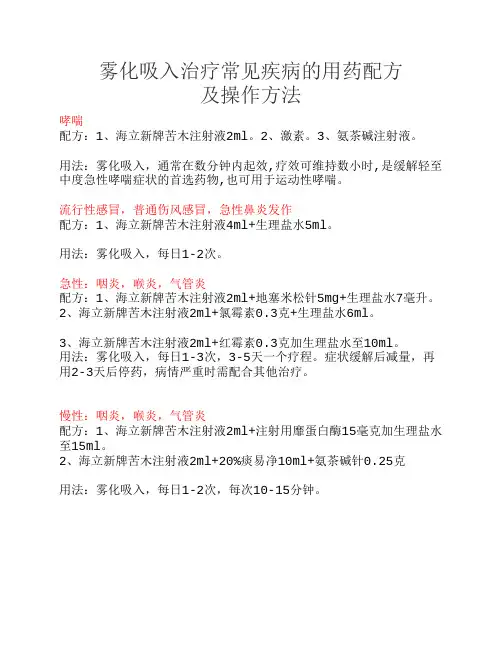 雾化吸入治疗常见疾病的用药配方及操作方法