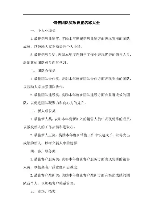销售团队奖项设置名称大全