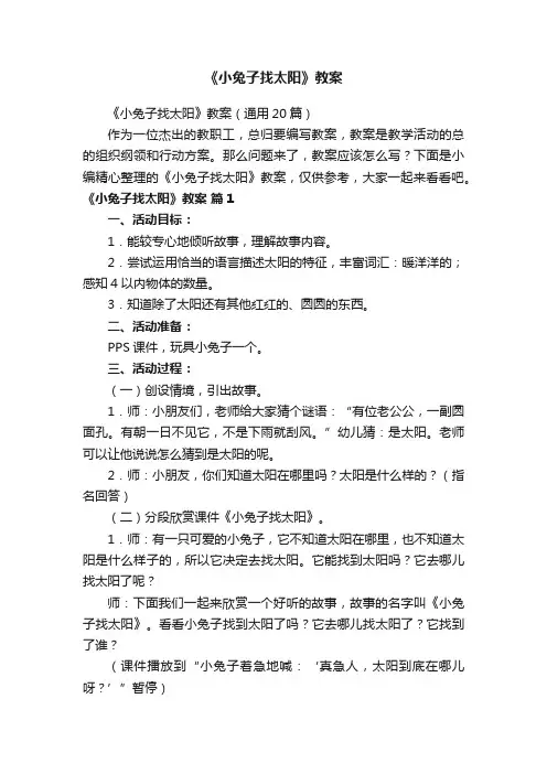 《小兔子找太阳》教案（通用20篇）