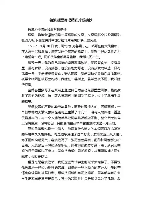 鲁滨逊漂流记精彩片段摘抄