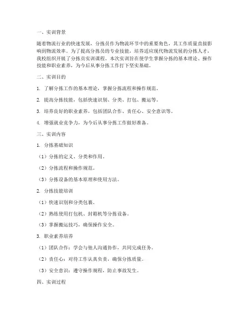 分拣员实训报告