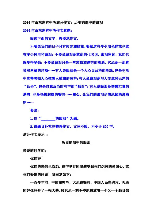 2014年山东东营中考满分作文：历史硝烟中的眼泪