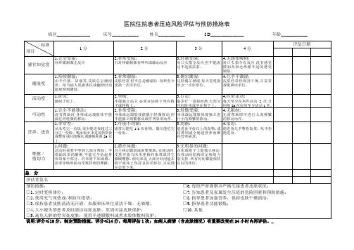 住院患者压疮风险评估与预防措施表