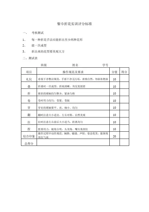 餐巾折花 评分标准