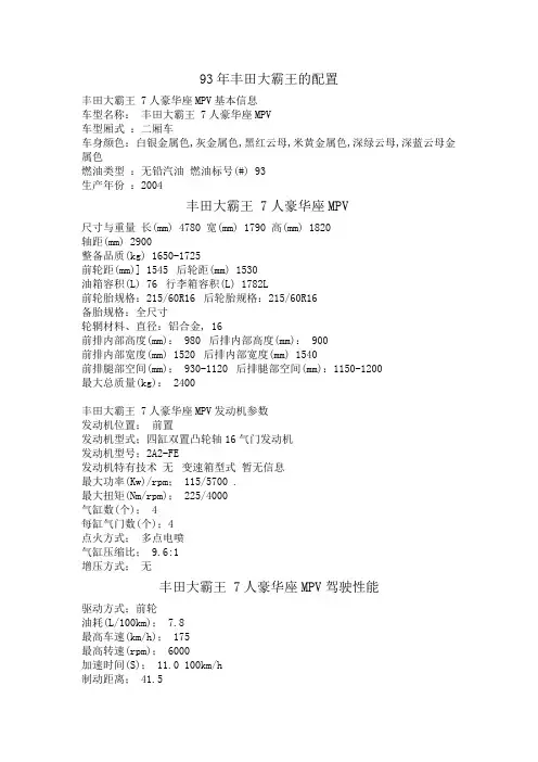 93年丰田大霸王的配置