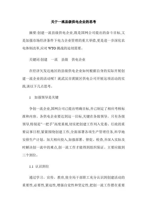 关于一流县级供电企业的思考