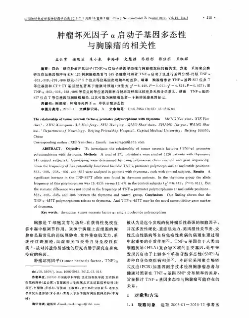 肿瘤坏死因子α启动子基因多态性与胸腺瘤的相关性