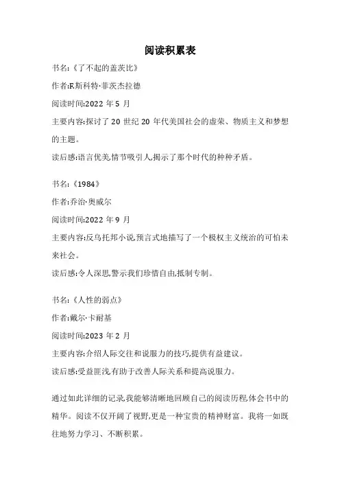阅读积累表