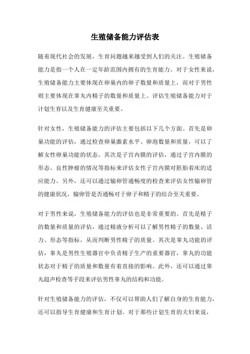 生殖储备能力评估表