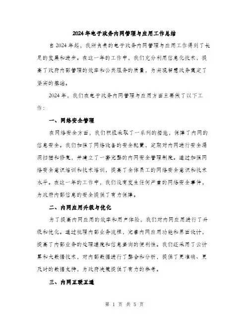 2024年电子政务内网管理与应用工作总结（2篇）