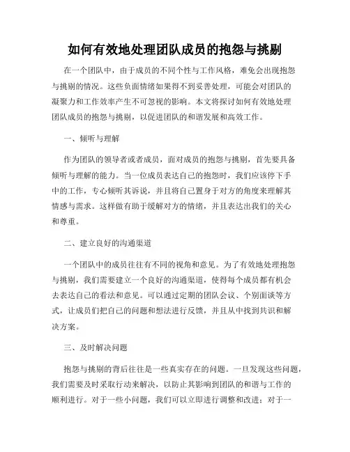 如何有效地处理团队成员的抱怨与挑剔