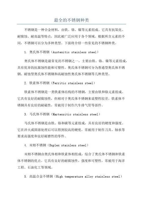 最全的不锈钢种类