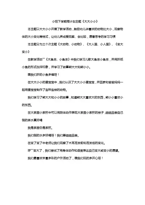 小班下学期周计划主题《大大小小》