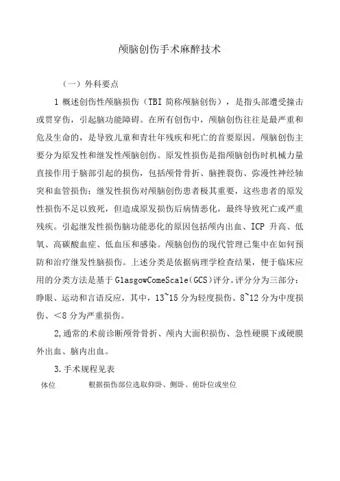 颅脑创伤手术麻醉技术