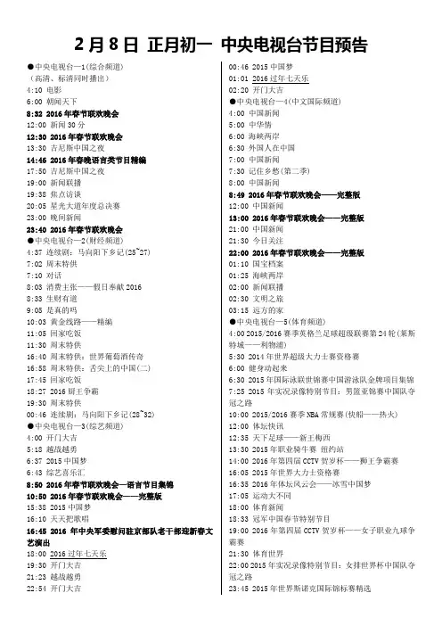 2月8日 正月初一 中央电视台节目预告
