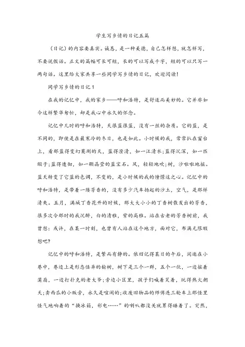 学生写乡情的日记五篇