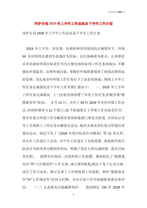 环护分局2019年上半年工作总结及下半年工作计划