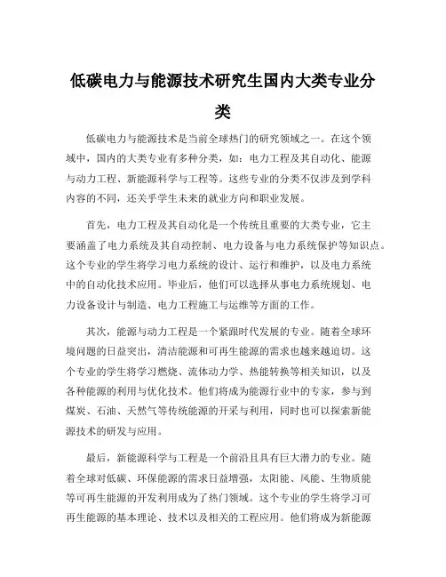 低碳电力与能源技术研究生国内大类专业分类