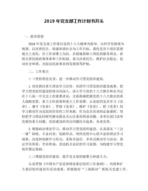 2019年党支部工作计划书开头