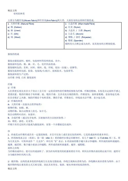(整理)布料的种类