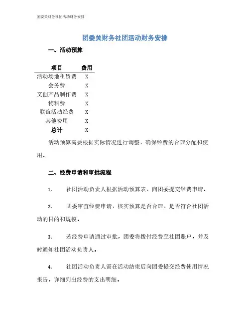 团委关财务社团活动财务安排