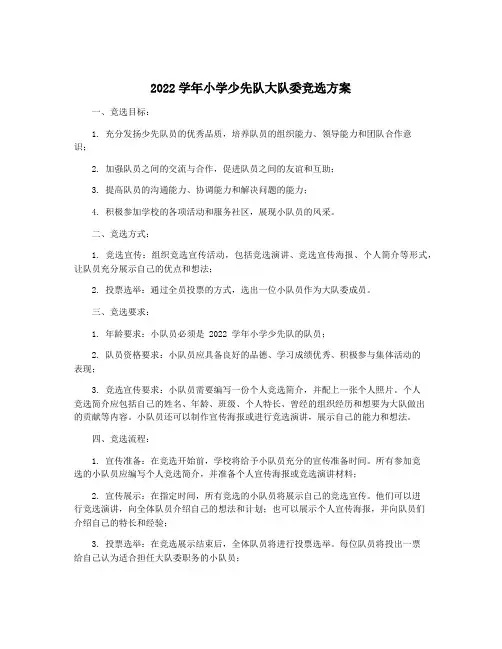 2022学年小学少先队大队委竞选方案