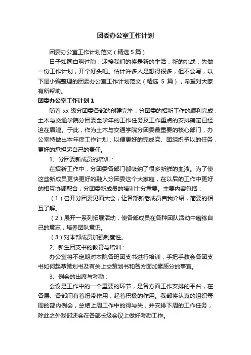 团委办公室工作计划范文（精选5篇）