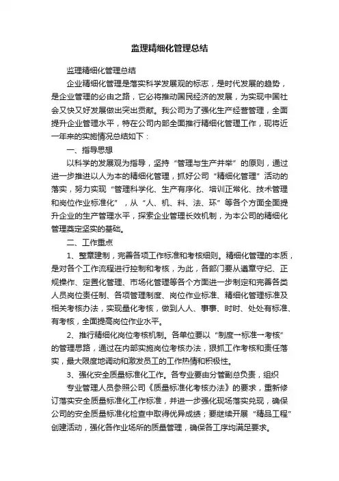监理精细化管理总结