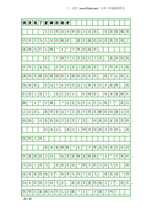 小学三年级叙事作文：我发现了蜜蜂的秘密