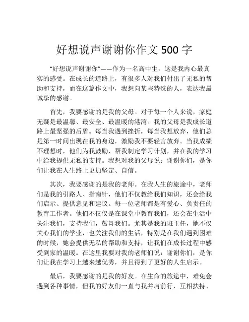 好想说声谢谢你作文500字