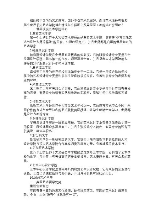 世界顶尖艺术学院排名2021