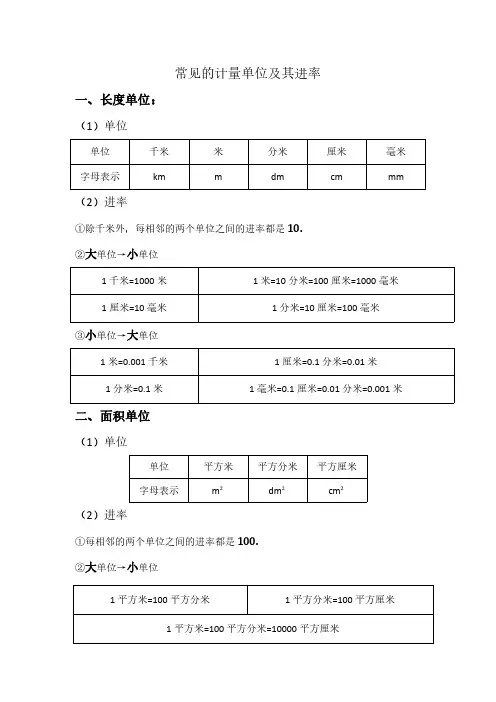 常见的计量单位及其进率