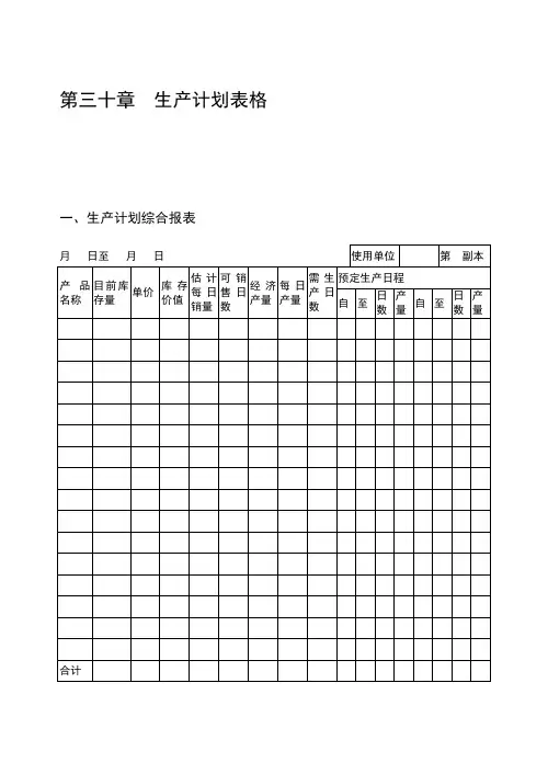 生产计划表格