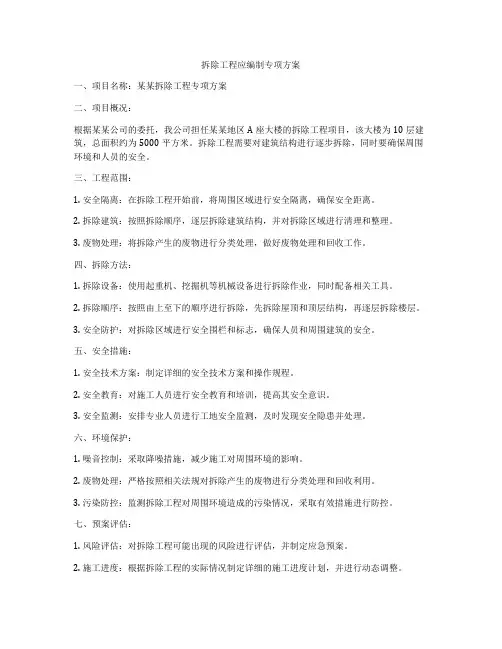 拆除工程应编制专项方案