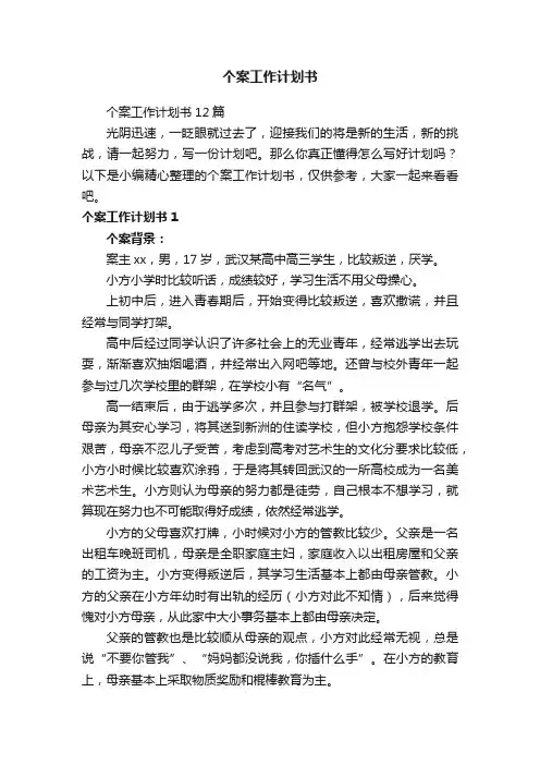 个案工作计划书12篇