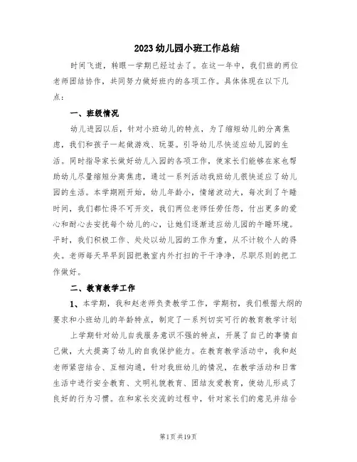 2023幼儿园小班工作总结(6篇)