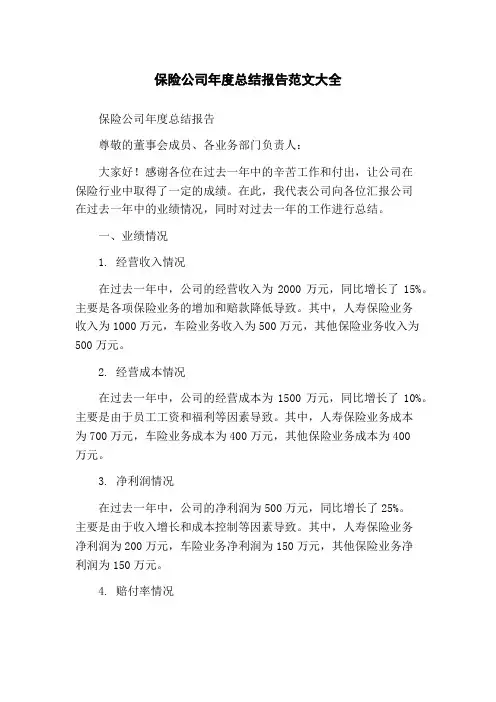 保险公司年度总结报告范文大全