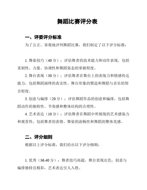 舞蹈比赛评分表